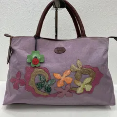 8541　IBIZA　イビサ　ハンドバッグ　 花　フラワーモチーフ　パープル系　紫　ナイロン　 レザー　クローバーチャーム　レディース