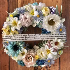 8-013 小さめリース　ナチュラルリース　春待ちリース　ドアリース　玄関リース　春リース　スプリングリース　ボタニカルリース　ディスプレイ　北欧　店舗　什器　撮影背景