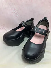 ♡新品未使用・超美品♡ 36サイズ 23.0cm ヨースケ 厚底スニーカー ブラック YOSUKE 厚底 パンプス レディース ワンストラップスニーカー リボン 歩きやすい 7cmボリュームソール  靴 MY1392-445