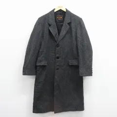 L/古着 長袖 ウール コート メンズ 90年代 90s ロング丈 USA製 濃グレー 25nov18