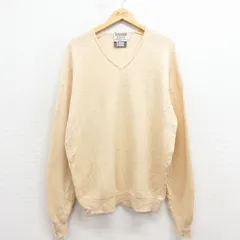 L/古着 TUNDRA 長袖 セーター メンズ 90年代 90s 無地 ウール Vネック カナダ製 生成り 25nov18