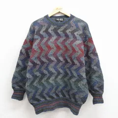 L/古着 長袖 セーター メンズ 00年代 00s 手編み アルパカ クルーネック 紺他 25nov18