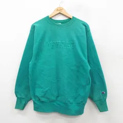 L/古着 長袖 チャンピオン Champion リバースウィーブ メンズ 90年代 90s NEWPORT 刺繍 クルーネック USA製 青緑 25nov18