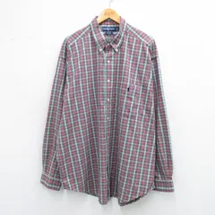XL/古着 ラルフローレン 長袖 ブランド シャツ メンズ 90年代 90s ワンポイントロゴ BIG SHIRT 大きいサイズ ロング丈 コットン ボタンダウン 赤他 チェック 25nov18