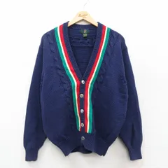 L/古着 長袖 ニット カーディガン メンズ コットン 紺他 25nov18