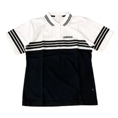 90s デサント製 adidas 半袖 ポロシャツ AT-7440 白×黒 刺繍ロゴ オールドアディダス