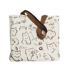 【在庫処分】ファスナー付き 男女兼用 軽量 メッセンジャーバッグ 買い物袋 肩掛けバッグ 通勤 ショルダーバッグ ショルダーバッグ クマ柄 猫柄 通学 かわいい 帆布 手提げ 大容量 1泊旅行用 キャンバス トートバック [huimei]