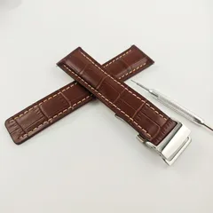 腕時計 レザー 革ベルト ブラウン×ベージュステッチ 22mm Dバックル 【対応】BREITLING ブライトリング
