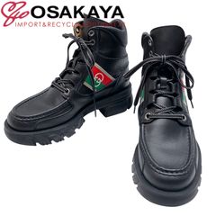 中古美品 GUCCI グッチ インターロッキングG ショートブーツ ブラック