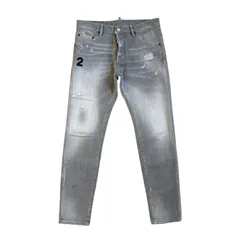 DSQARED2 / ディースクエアード ダメージ加工 スキニーデニムパンツ レザーパッチ グレー メンズ イタリア製 48サイズ(M相当)