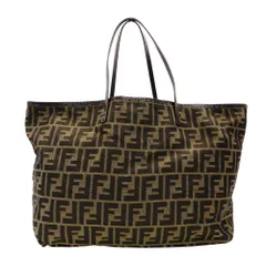 フェンディ FENDI ズッカ トートバッグ ブラウン系 コットン×レザー ポーチ付き ショルダー FFロゴ R801155