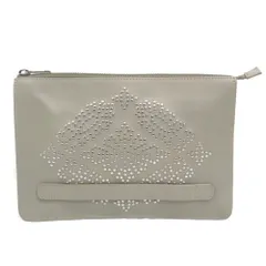 NA413691 フルラ クラッチバッグ セカンドバッグ レザー スタッズ付き グレー系 レディース Furla 中古