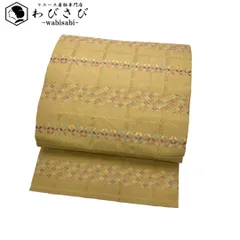 名古屋帯 花七宝 四つ菱 麦藁色 O-5936
