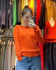 M ポロ ラルフローレン イエローポニー オレンジ ケーブル ニット