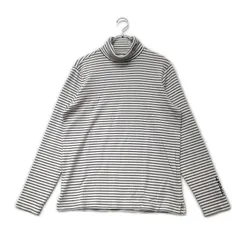 中古 メンズ キャロウェイ Callaway 長袖シャツ L 白×紺 刺しゅうロゴ タートルネック ボーダー