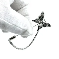 ストールピン　蝶モチーフ　スワロフスキー　シルバー