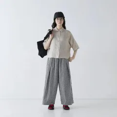 Cion(シオン) | コットンギンガムウルトラワイドパンツ (black) | 麻 リネン レディース 26ss