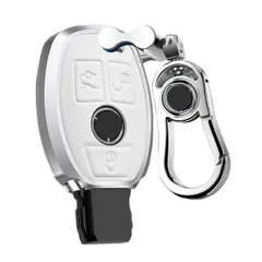 [PELKERDR] ベンツ用 キーケース 金属 + レザー キー カバー A B C Eクラス CLA GLA GLC GLE 専用 カバー 高級 オシャレ スマート キーケース キーホルダー 保護 ケース 汚れ 滑り 傷 防止 鍵を保護 (ホワイ ...