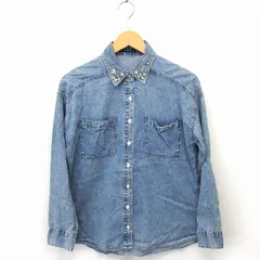 イング INGNI シャツ ブラウス ビジュー装飾 長袖 コットン 綿 M ブルー 青 /FT24