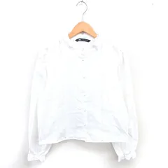 ザラ ZARA シャツ ブラウス フリルカラー 刺繡 薄手 綿 コットン 長袖 L ホワイト 白 /TT