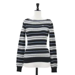 【美品】BURBERRY BLUE LABEL バーバリー ブルーレーベル ニット ブラック ホワイト サイズ:38(M) | ロゴ 刺繍 ボートネック ボーダー プルオーバー / ニット | 長袖 ウール カシミヤ アンゴラ【レディース】【中古】