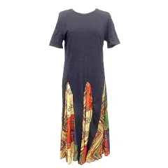 ザラ ベーシック ZARA BASIC 美品 ワンピース ロング 半袖 スカーフ柄切替 M 黒 ブラック A0119