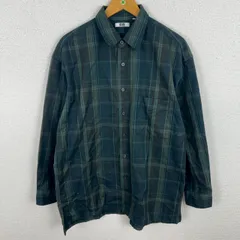 UNIQLO U ユニクロユー 長袖シャツ チェック柄 グリーン Lサイズ メンズ 古着 シティーボーイ シンプル