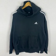 adidas アディダス スウェット パーカー プルオーバー ロゴ刺繍 ブラック XLサイズ メンズ 古着 スポーツMIX ストリート