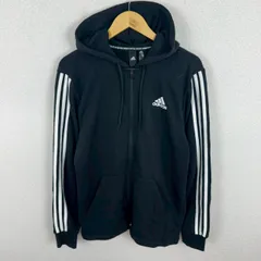 adidas アディダス フルジップパーカー ロゴ刺繍 ブラック Oサイズ メンズ 古着 スポーツMIX ストリート