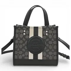 コーチ デンプシートート22 シグネチャー ジャカード ウィズ ストライプ 2way ショルダーバッグ ブラック Bランク co4608nf