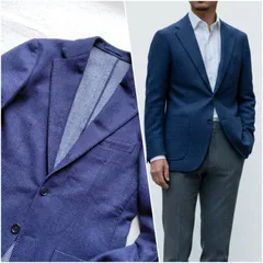 【伊名門カノニコ生地】 EDIFICE テーラードジャケット 44 S 紺 ネイビー デニム風 ウール アンコン仕立て カノニコ CANONICO 春秋冬 メンズ エディフィス