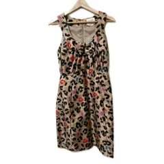 Kate spade(ケイトスペード) ワンピース サイズ2 S レディース美品  - ベージュ×黒×マルチ ノースリーブ/ロング/豹柄/リボン