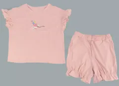 【中古】衣料雑貨 おぱんちゅうさぎ フリルラウンジセット(半袖＆ショートパンツ) ピンク 女性用Lサイズ 「おぱんちゅうさぎ×GU」