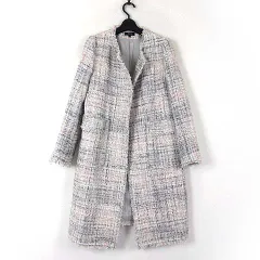 セオリー Theory コート ツイードコート アウター ノーカラー トッパー チェック柄 S グレー ライトグレー ピンク 美品