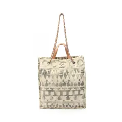 シャネル CHANEL トートバッグ ココマーク ナチュラル/ブラック キャンバス レザー ココマーク アイコン ショッピングトート レディース Used B