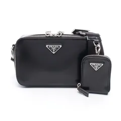 プラダ PRADA ショルダーバッグ ブラック レザー トライアングルロゴ ショルダーバッグ レディース Used A