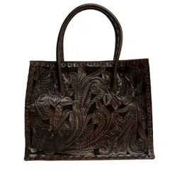 Carving Tribes(カービングトライブス) トートバッグ - ダークブラウン 型押し加工 レザー