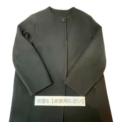 【極美品】ブラック ノーカラー ロングコート シンプルデザイン レディース 着丈104cm