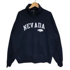 Champion チャンピオン NEVADA ネバダ カレッジ ウルフパック チーム スポーツ ハーフジップ スウェット トレーナー プルオーバー 長袖 フロント 袖刺繡 オーバーサイズ ビッグシルエット Honduras製 XLサイズ ネイビー