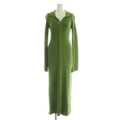 ラグナムーン LagunaMoon 23AW カラーネックタイトニットワンピース ロング 長袖 リブ M グリーン /MY ■OS