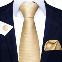 ネクタイ　ポケットチーフ　カフスボタン　3点セット　ビジネス　結婚式　イベント　パーティー　発表会　卒業式　卒園式　入社式　入学式　成人式　父の日　七五三　お祝い　クリスマス　ダンスパーティー　バーテンダー　ゴールド色　無地　格子柄　チェック柄