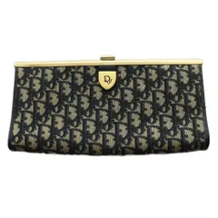 クリスチャンディオール Christian Dior トロッター がま口バッグ クラッチ パーティ ベージュ 紺 ネイビー /SS ■OS