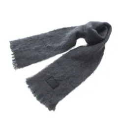 ロエベ LOEWE マフラー ストール モヘヤ ウール フリンジ レザーパッチ グレー /XZ ■OH ■GY19