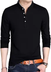 amatsu ロンT メンズ 長袖 シャツ カジュアル 無地 カットソー おしゃれ トップス 大きいサイズ シンプル Tシャツ 服 (ブラック,  M)