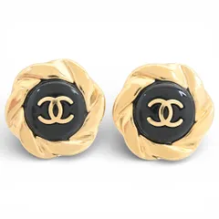 シャネル ココマーク カメリア イヤリング ゴールド×ブラック Aランク ch6652fs