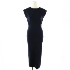 ジェンヌ JENNE バックフリルタイトニットワンピース ロング ノースリーブ M ネイビー オフホワイト /DO ■OS