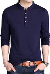 amatsu ロンT メンズ 長袖 シャツ カジュアル 無地 カットソー おしゃれ トップス 大きいサイズ シンプル Tシャツ 服 (ネイビー,  L)