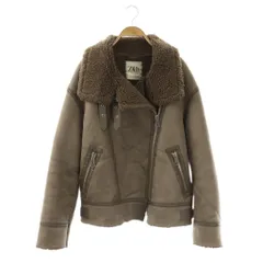 ザラ ZARA フェイクムートン ライダースジャケット ジップアップ L グレー /HK ■OS