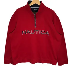 NAUTICA ノーティカ ビッグロゴ刺繡 ハーフジップ スウェット トレーナー 長袖 フロント刺繡 ワンポイント刺繡 オーバーサイズ ビッグシルエット Vietnam製 XLサイズ レッド