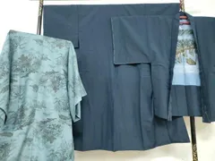 平和屋着物●男性　紬　アンサンブル　長羽織　長襦袢（無双）セット　濃藍色　正絹　逸品　DABB0629ud